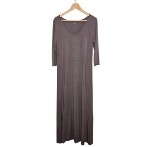 Garnet Hill size S Knit Maxi Dress Gray Minimalist Comfort 3/4 Sleeve Stretch